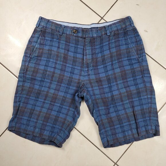 Brooks Brothers Bermuda Shorts Men's Size 34 Baird McNutt 100% Irish Linen Plaid - Picture 1 of 7